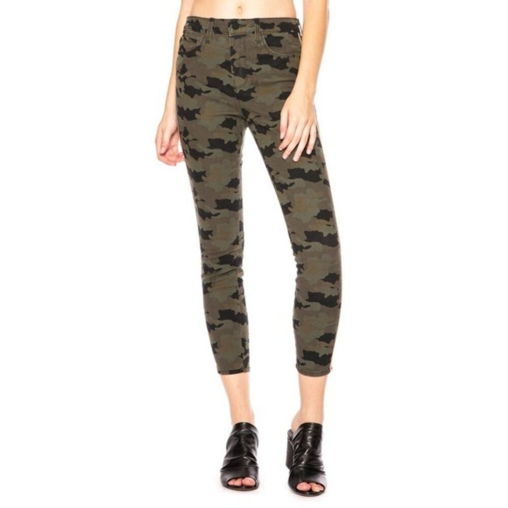 L'AGENCE Jeans Women's 28 Green Camo Margot High Rise Ankle‎ Skinny Gold Trim